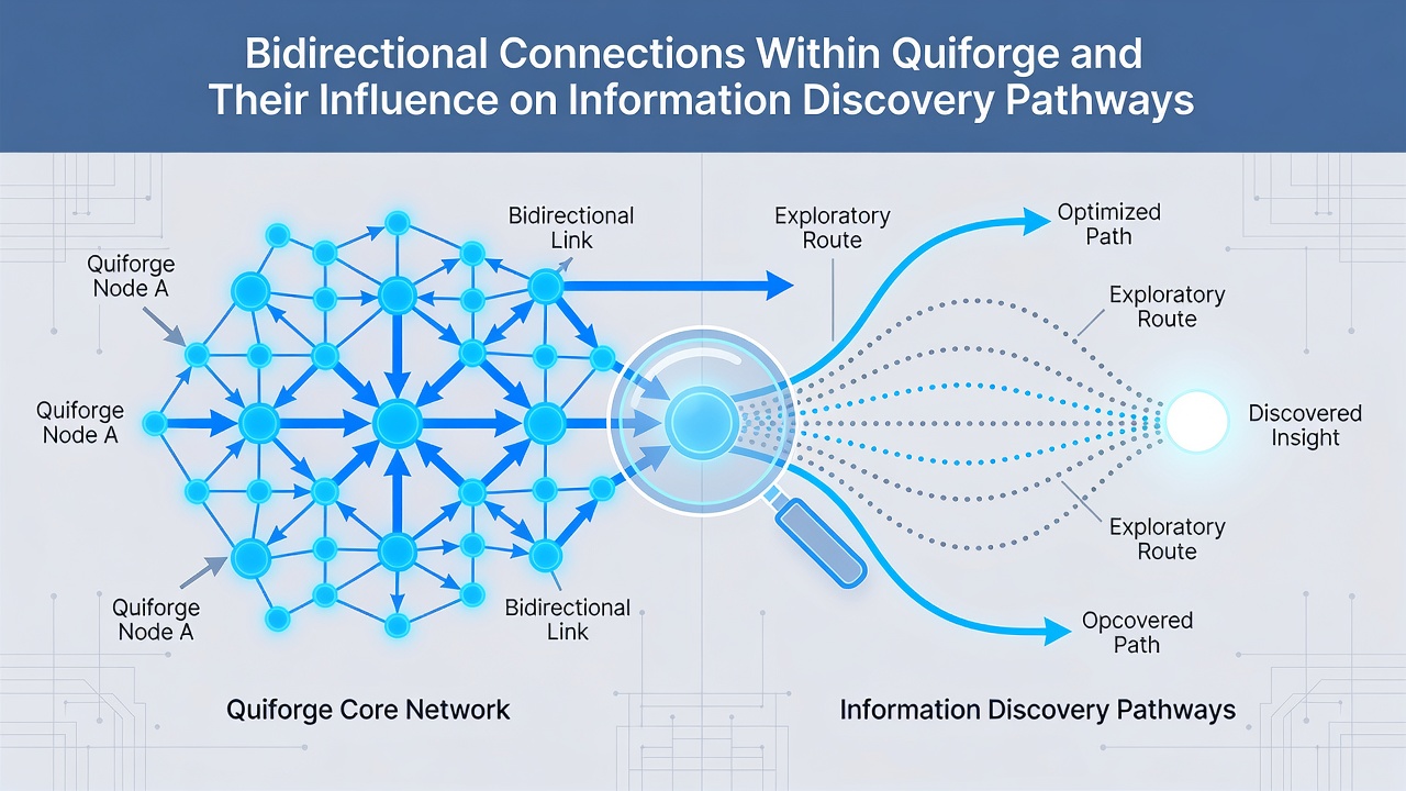 Visualization of information discovery pathways formed by bidirectional note connections in Quiforge