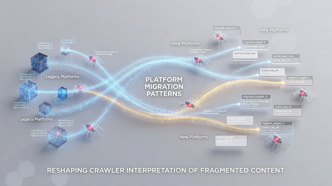 Visualization of crawler pathways through split note clusters after platform migration